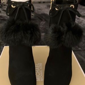 MICHAEL KORS suede rabbit fur pom pom booties-7